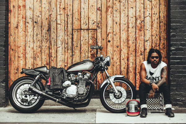 guy sitting near his motorbike