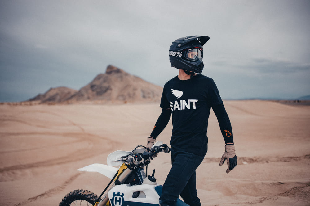 Man wearing motorcycle gloves